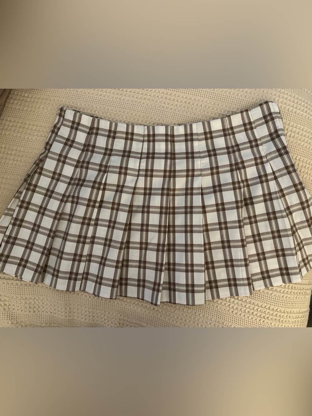 Tan and cream plaid skirt